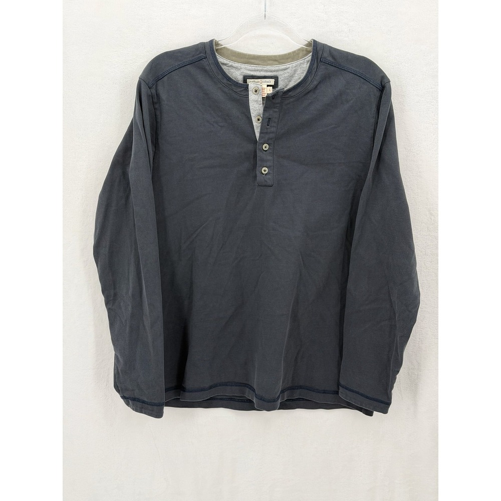Carbon 2 Cobalt Shirt Mens Large Gray Hearty Henley Long Sleeve Casual Staple
